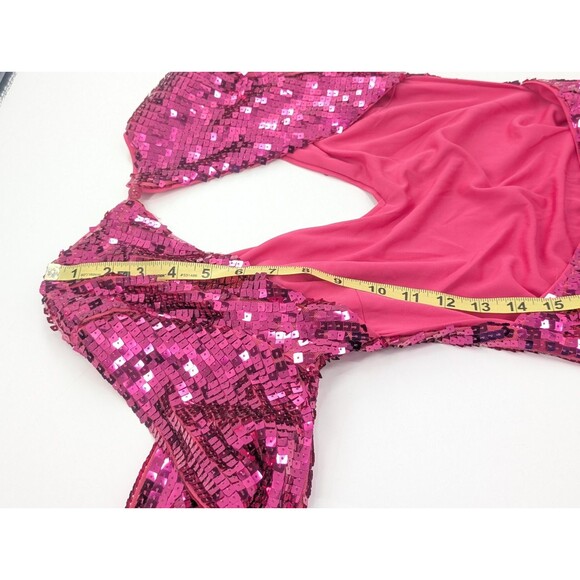Lulus Glowing Sensation Magenta Sequin Mini Bodycon Open Back Dress Size Small - Picture 9 of 11